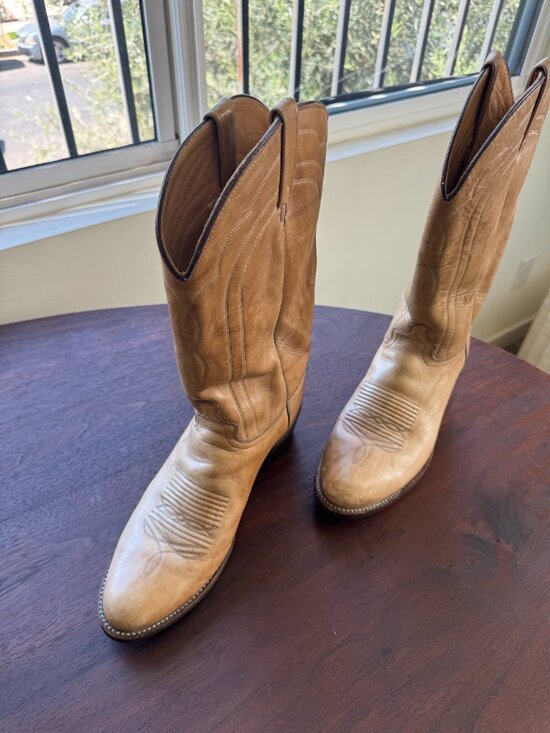 Vintage J. Chisholm USA Made Tan Leather Cowboy Boots – Men’s 11D main image 4